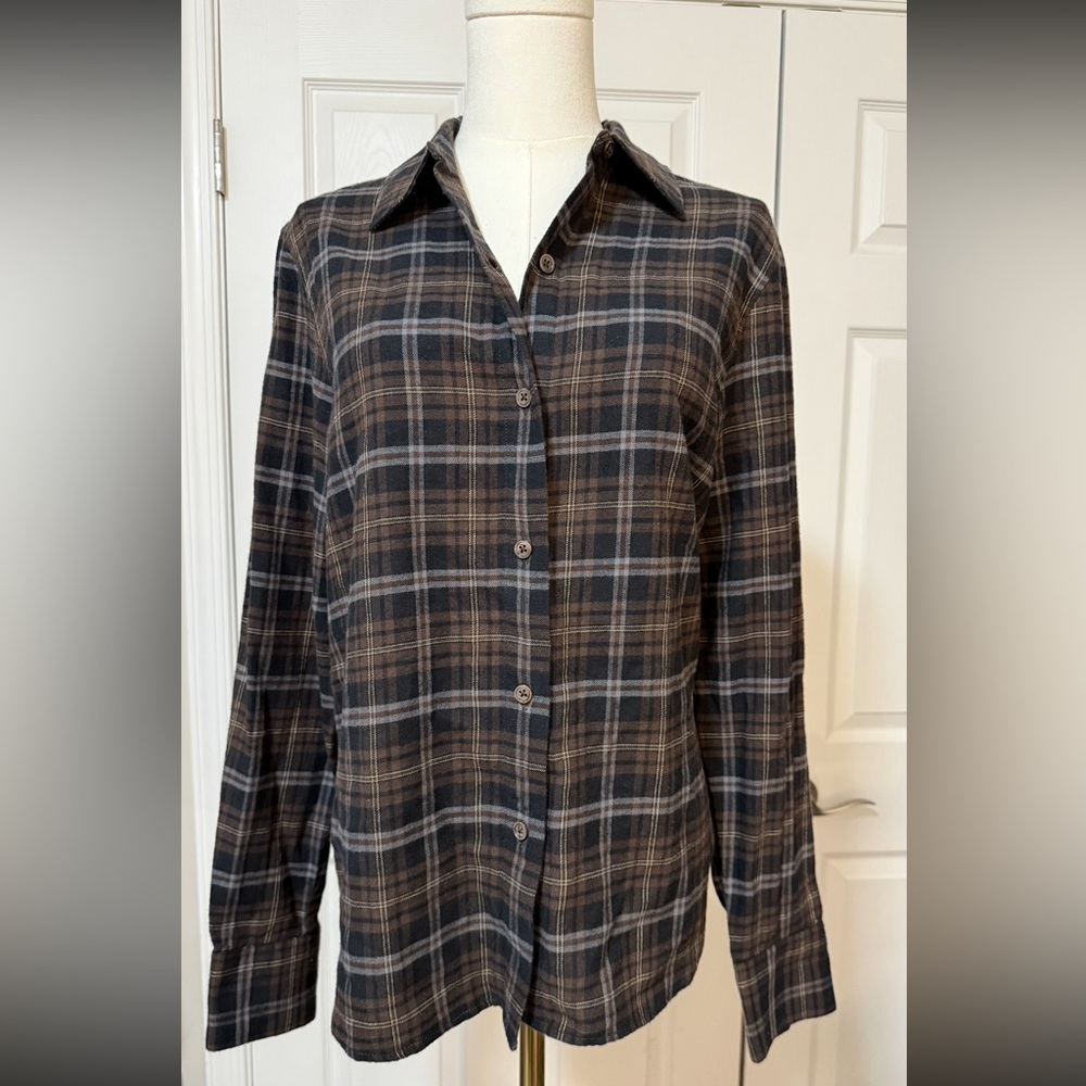 Jenni Kayne Classic Plaid Button Down Shirt - Black and Brown - Picture 6 of 9